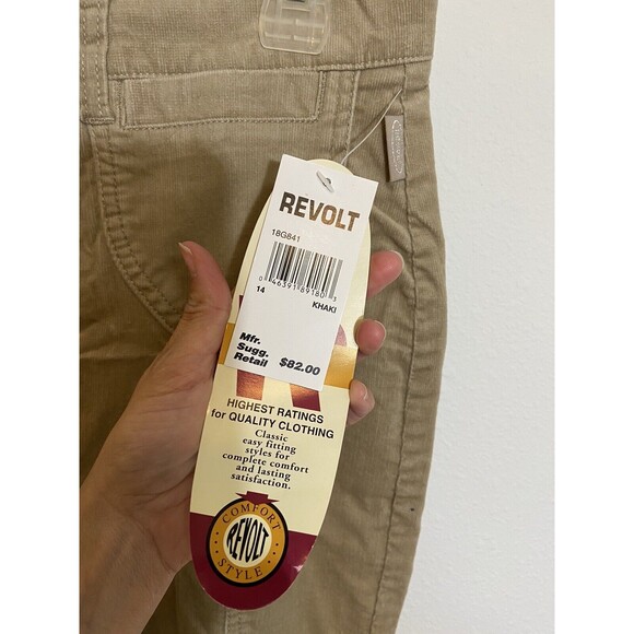 Revolt Rare Vintage Corduroy Retro Flare Jeans Sz 14 Khaki High Rise Laceup New - Picture 3 of 13